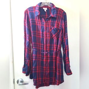Isabel Maternity Navy Red Plaid Button Down Shirt M